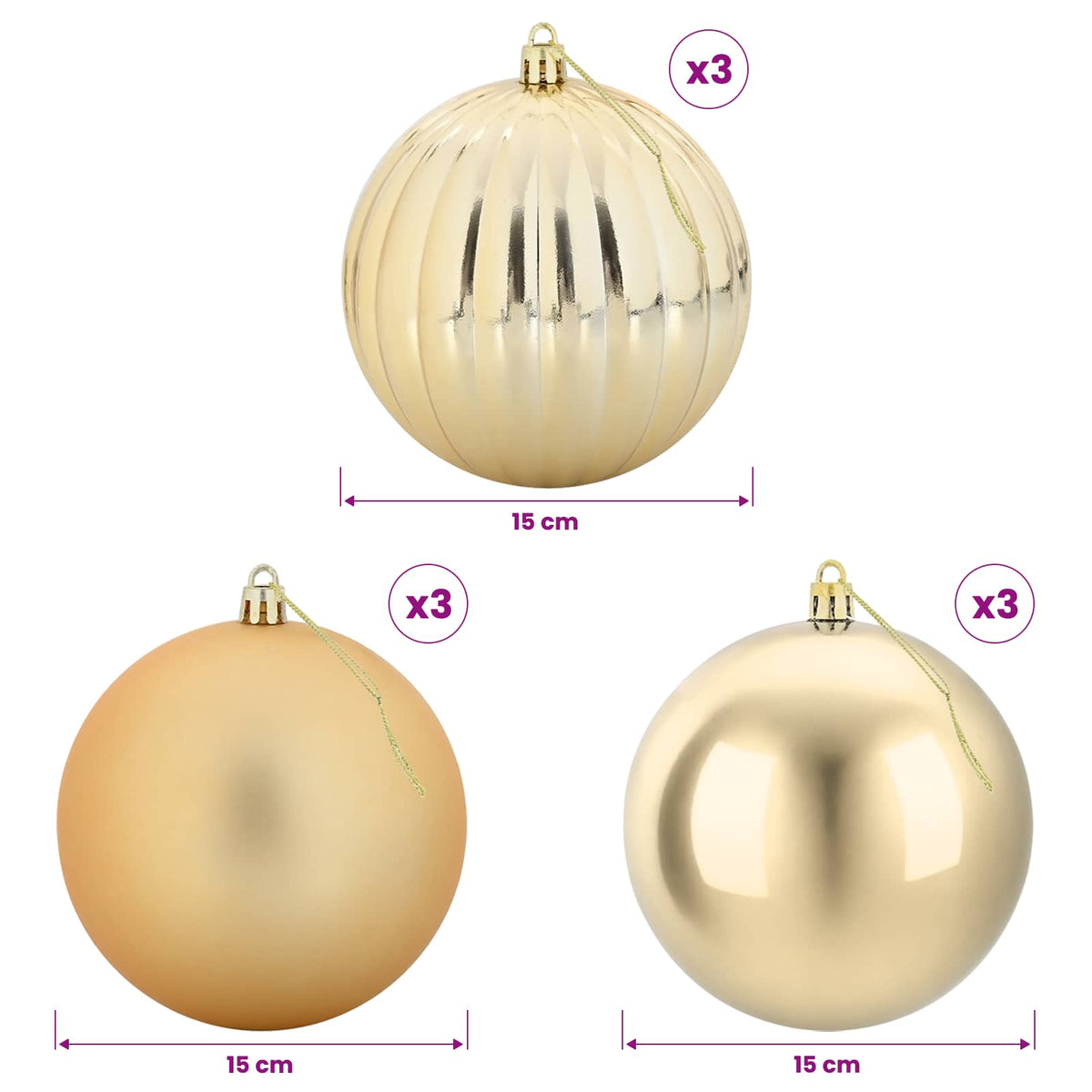 vidaXL Christmas Ball Set XL 9 pcs Gold Dia. 15 cm Plastic