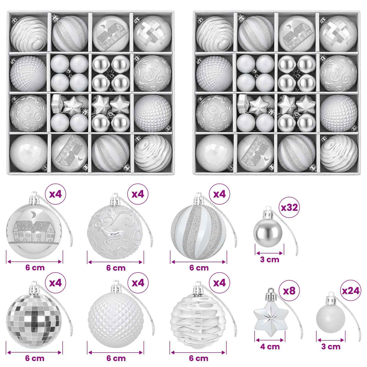 vidaXL Christmas Ball Set 88 pcs Silver Ø 6 cm Plastic