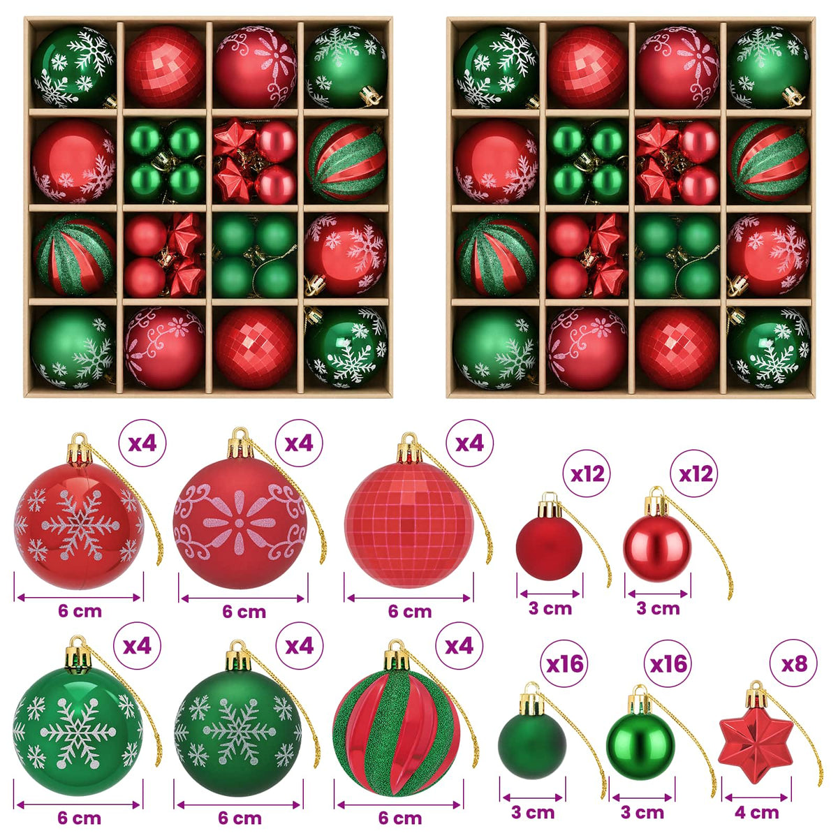 vidaXL Christmas Ball Set 88 pcs Green and Red Ø 6 cm Plastic