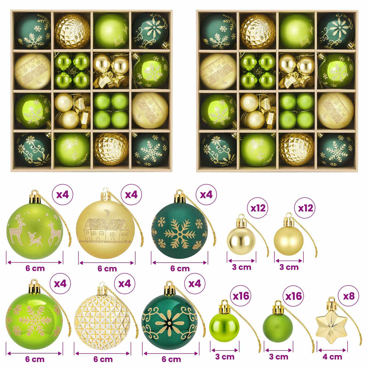 vidaXL Christmas Ball Set 88 pcs Light Green, Gold and Dark Green