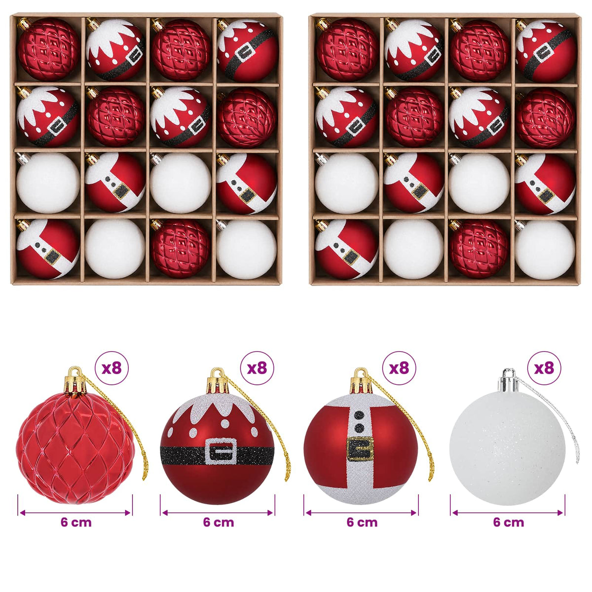 vidaXL Christmas Ball Set 32 pcs Red and White Ø 6 cm Plastic