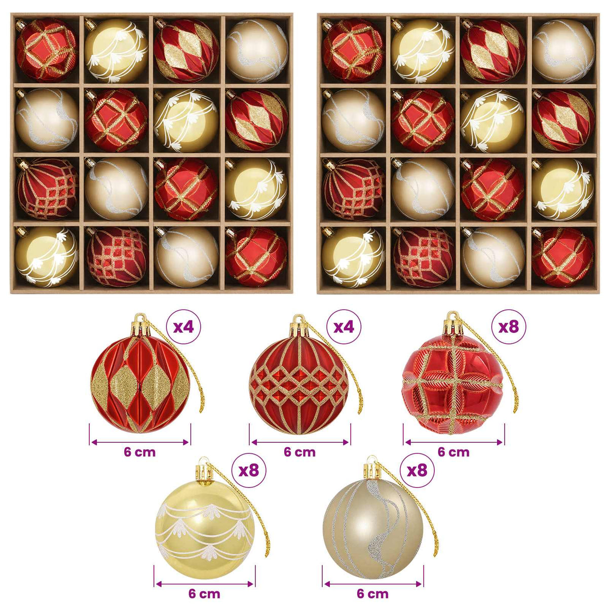 vidaXL Christmas Ball Set 32 pcs Gold and Red Ø 6 cm Plastic
