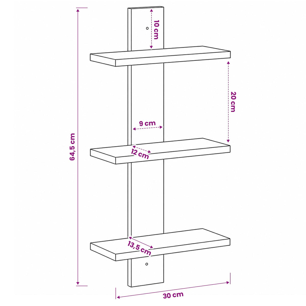vidaXL Wall Shelf Smoked Oak 30 x 13.5 x 64.5 cm Engineered Wood
