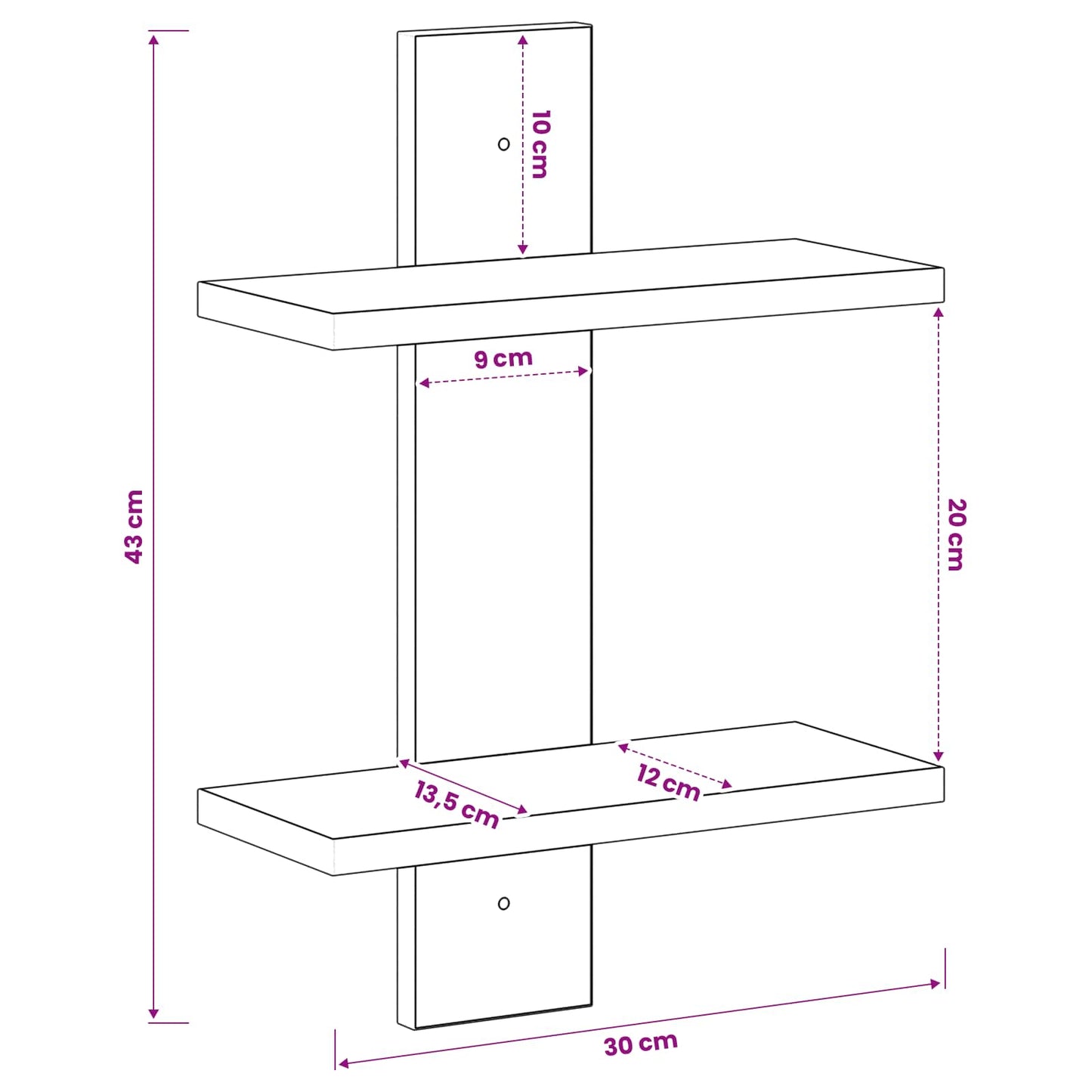 vidaXL Wall Shelf White 30 x 13.5 x 43 cm Engineered Wood