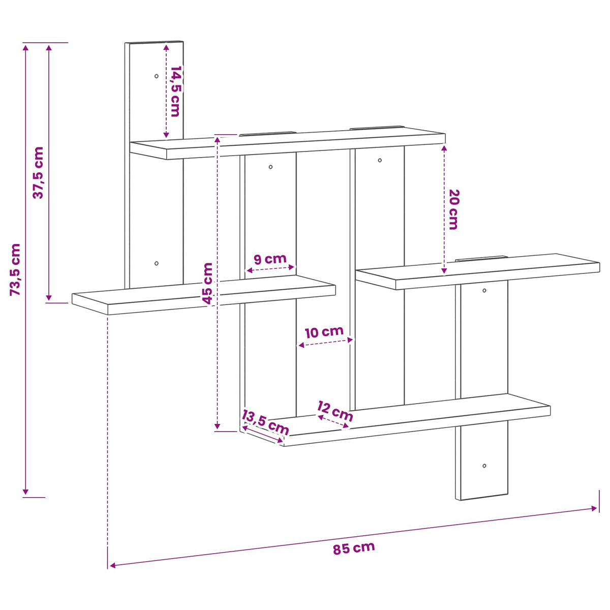 vidaXL Wall Shelf Black Oak 85 x 13.5 x 73.5 cm Engineered Wood