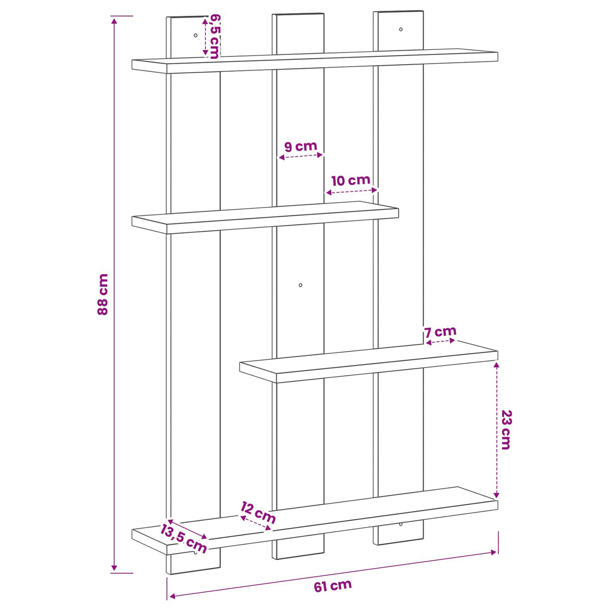 vidaXL Wall Shelf Old Wood 61 x 13.5 x 88 cm Engineered Wood