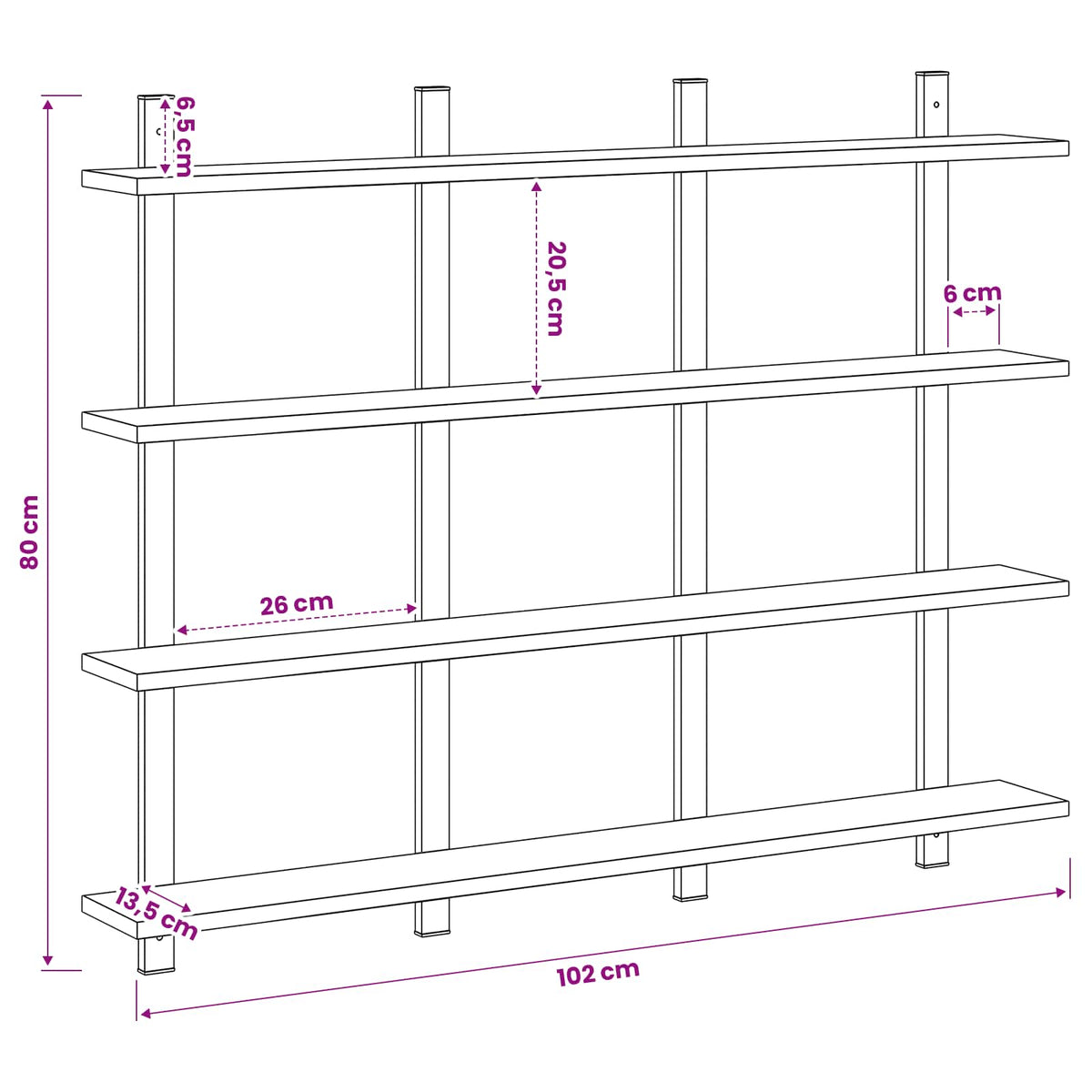 vidaXL Wall Shelf Sonoma Oak 102 x 13.5 x 80 cm Engineered Wood