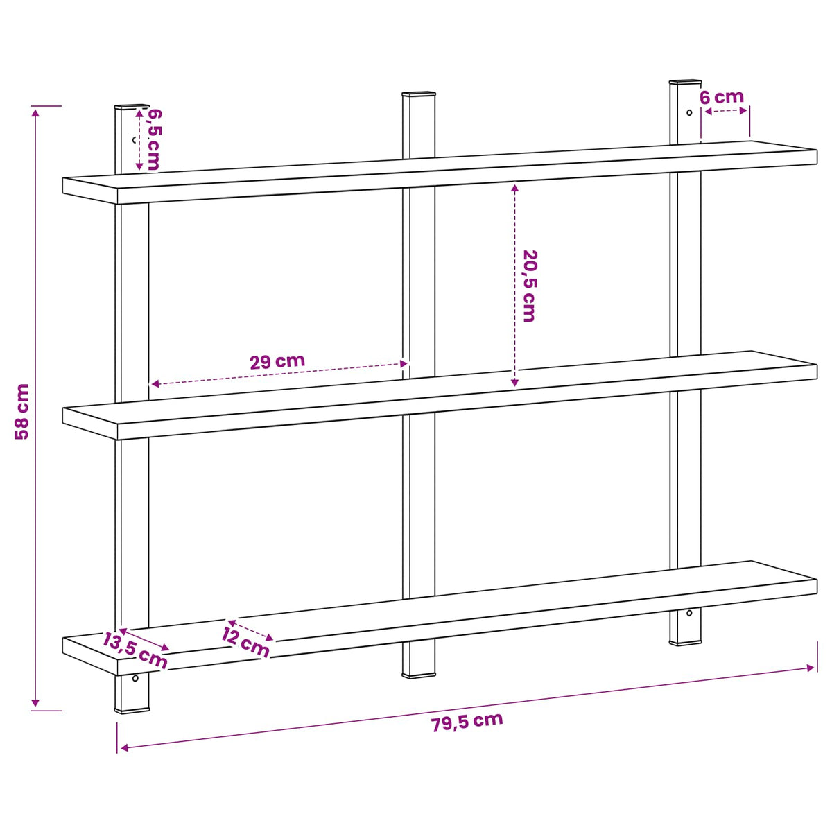 vidaXL Wall Shelf Smoked Oak 79.5 x 13.5 x 58 cm Engineered Wood