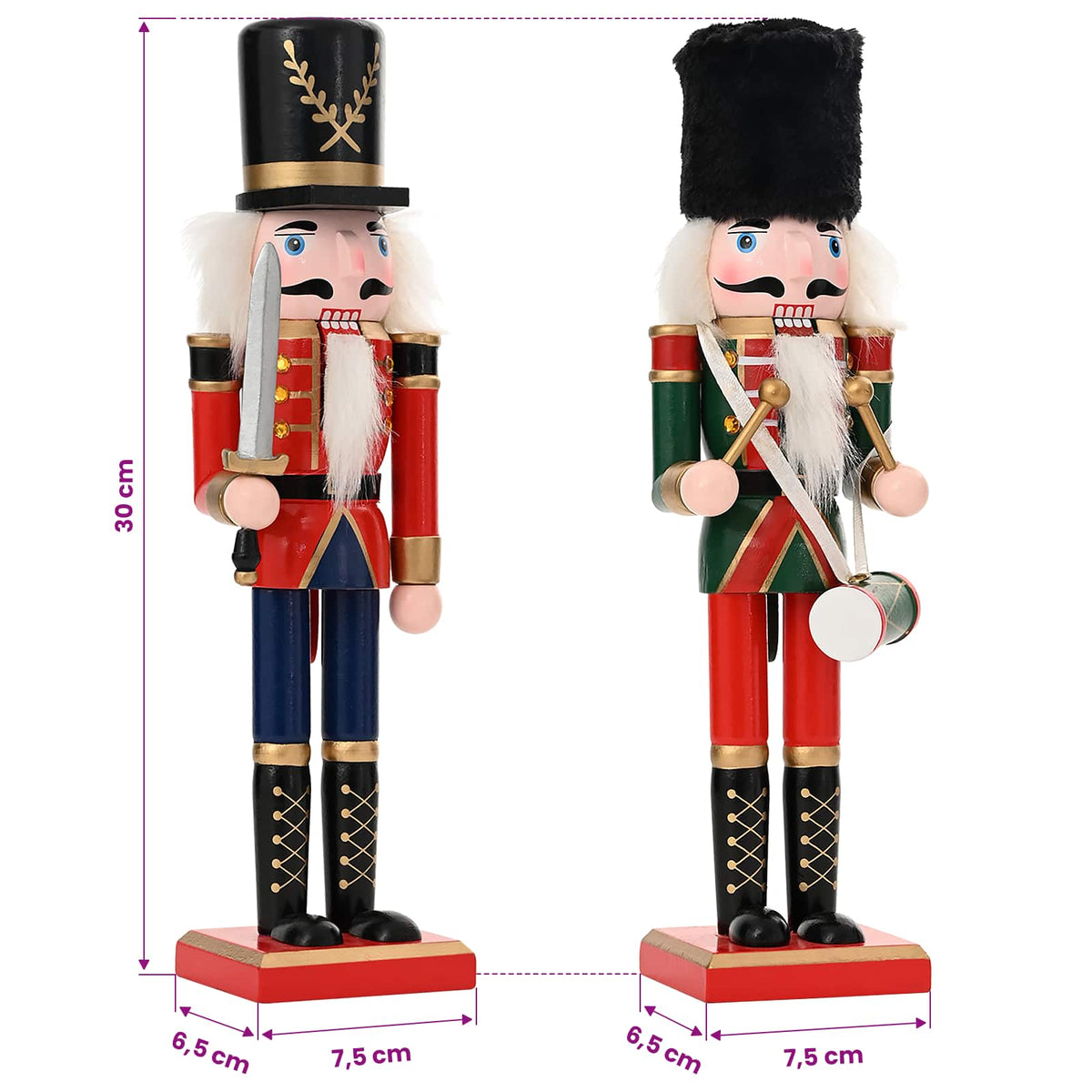 vidaXL Christmas Nutcracker TURKU 2 pcs Red and Black 30 cm