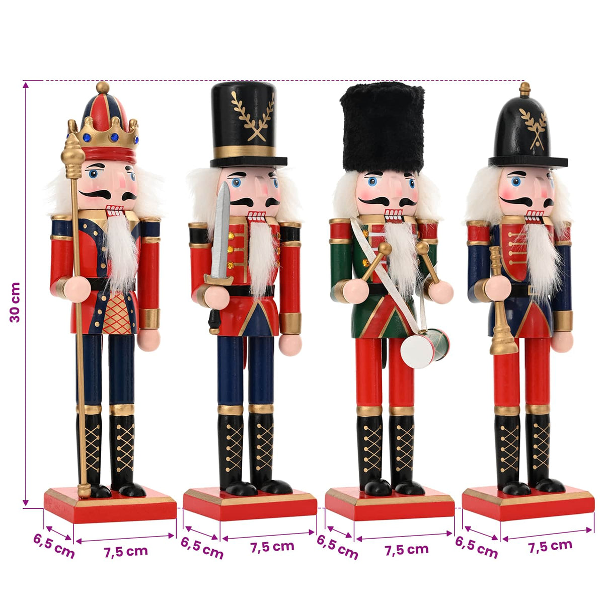 vidaXL Christmas Nutcracker TURKU 4 pcs Red and Black 30 cm
