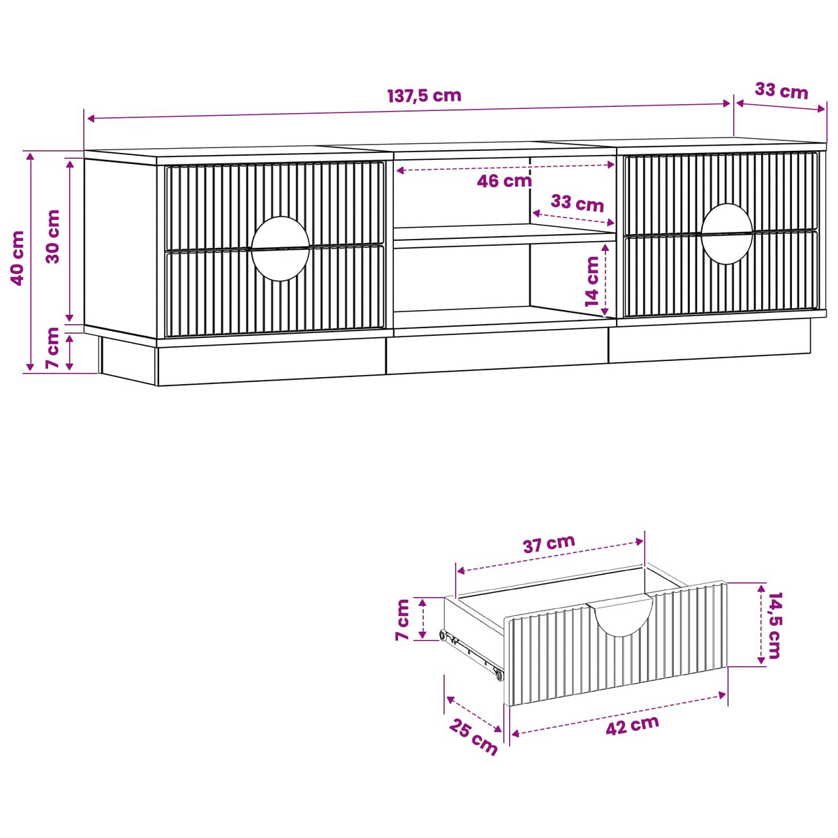 vidaXL TV Cabinet VENRAY 137.5 x 33 x 40 cm Concrete Grey