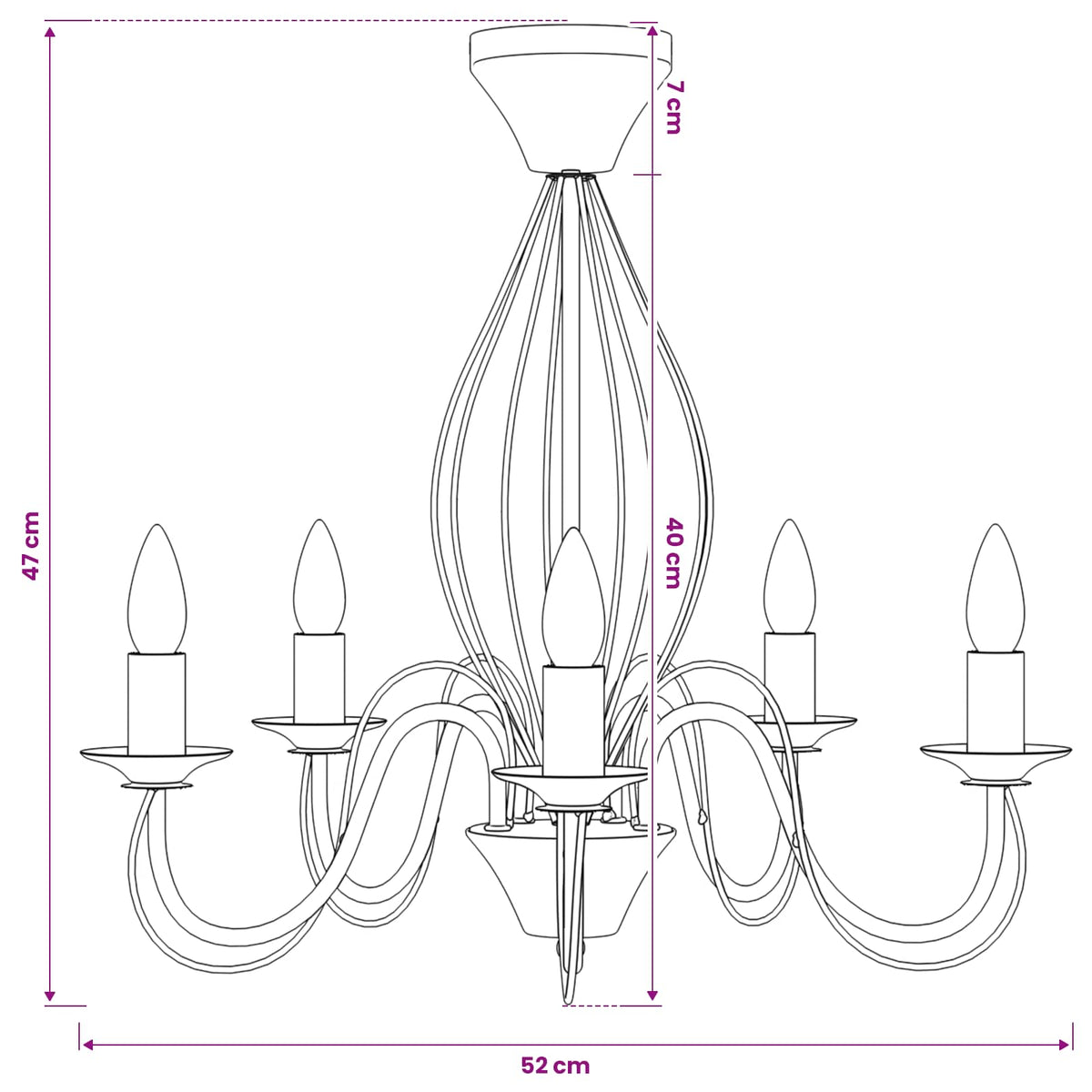 vidaXL Chandelier E14 Metal Antique White Ø 52 x 47 cm