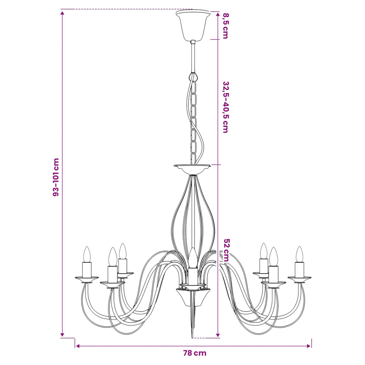 vidaXL Adjustable Chandelier E14 Metal Chrome Ø 78 x 101 cm