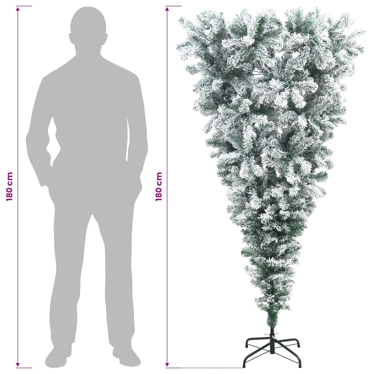 vidaXL Upside-down Artificial Hinged Christmas Tree 180 cm 300 LEDs