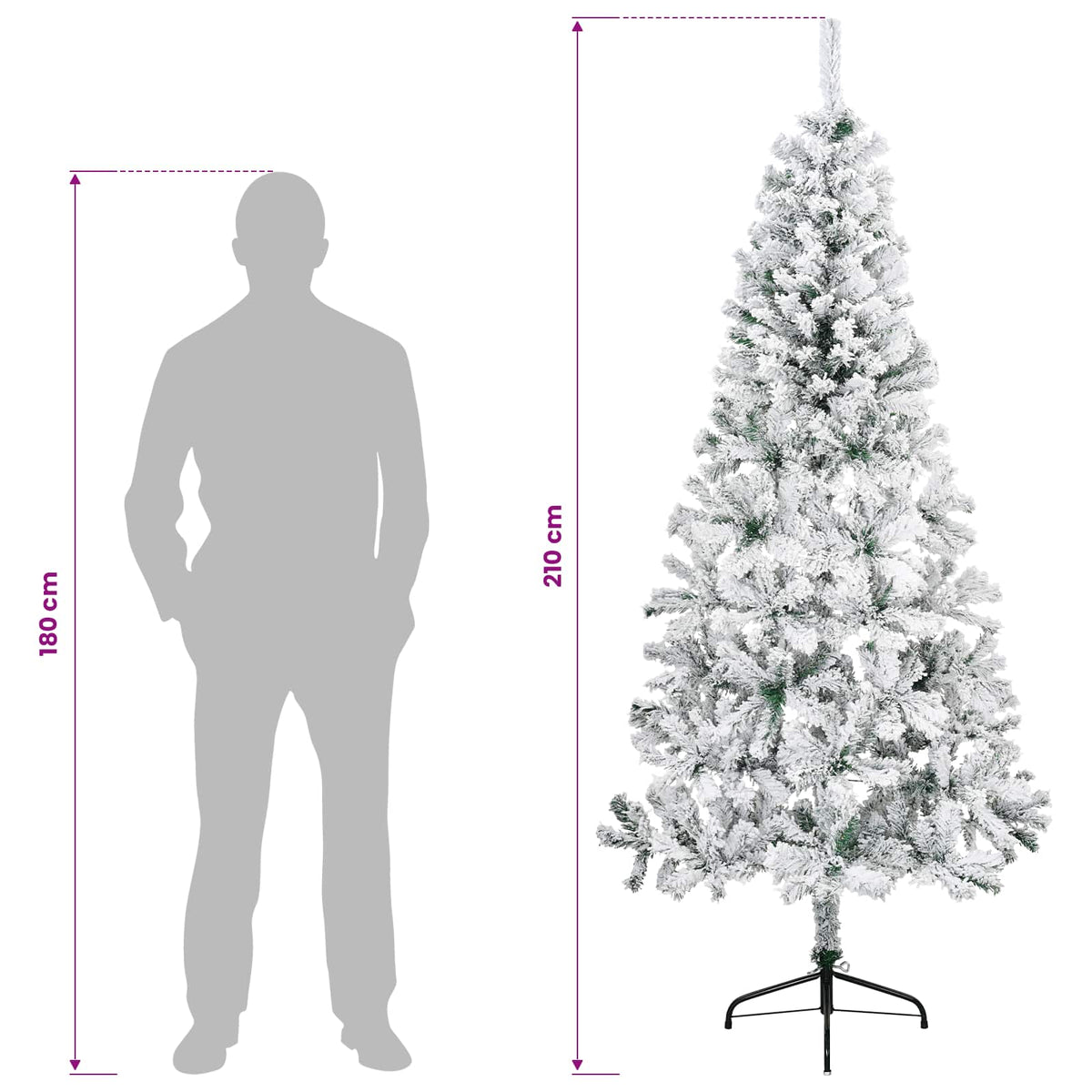 vidaXL Artificial Hinged Christmas Tree 210 cm 300 LEDs Warm White