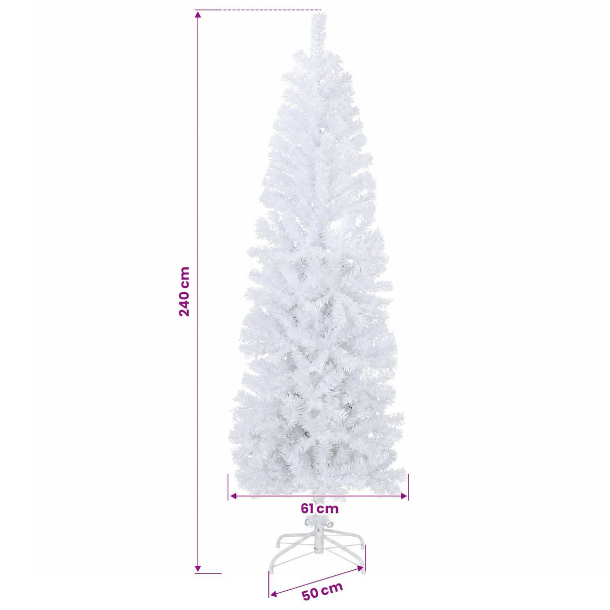 vidaXL Artificial Slim Christmas Tree 240 cm 300 LEDs Warm White