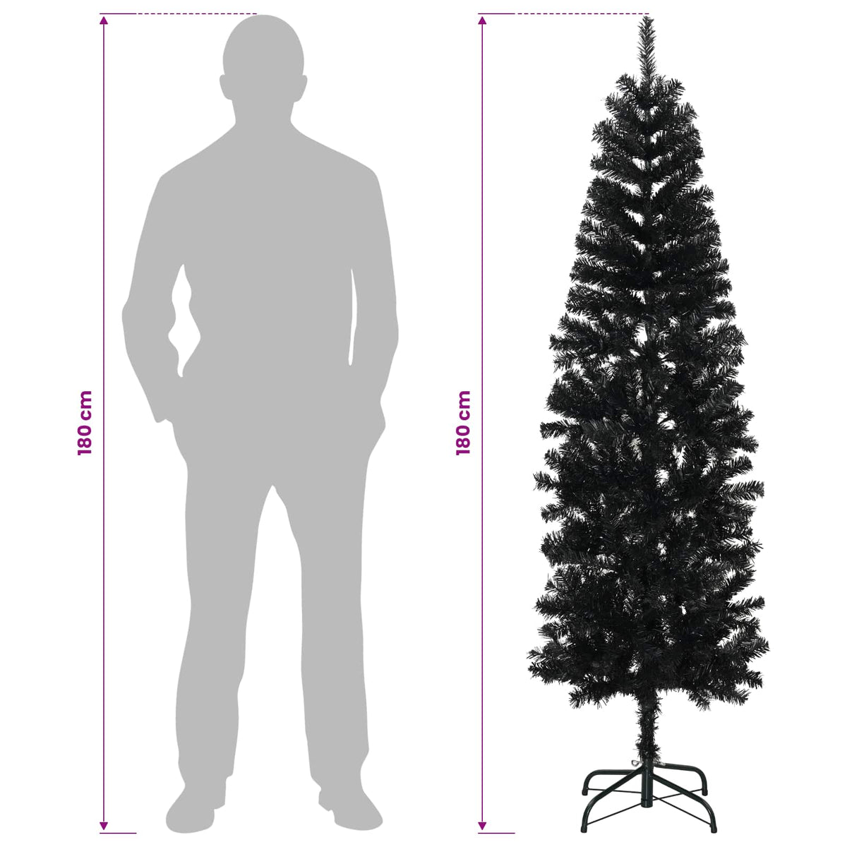 vidaXL Artificial Slim Christmas Tree 180 cm 300 LEDs Warm White