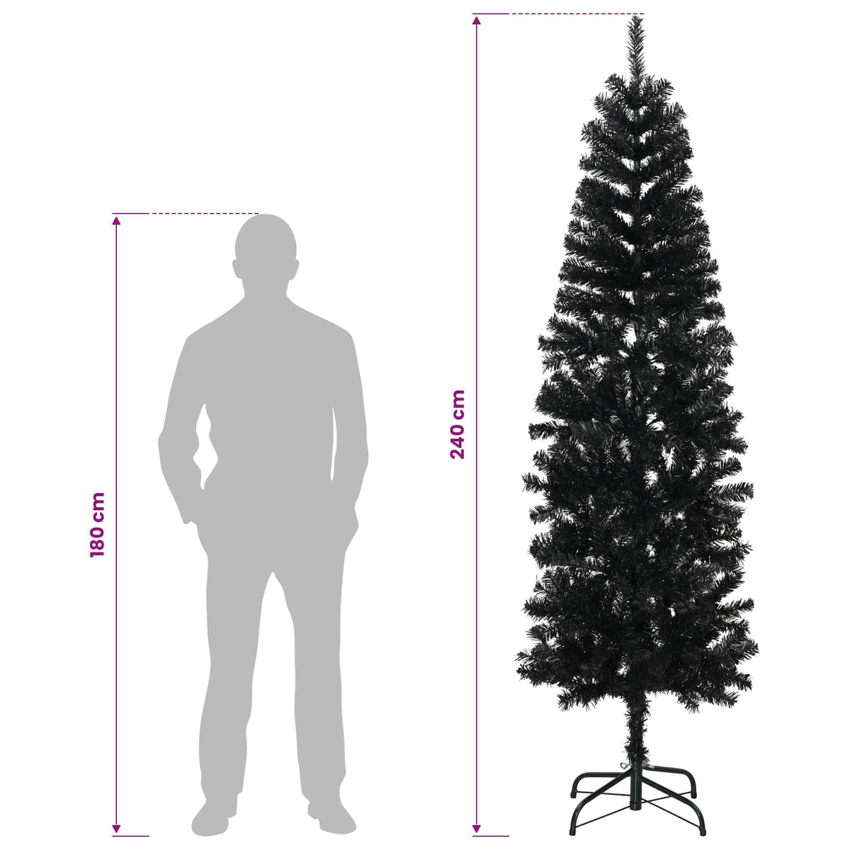 vidaXL Artificial Slim Christmas Tree 240 cm 300 LEDs Warm White