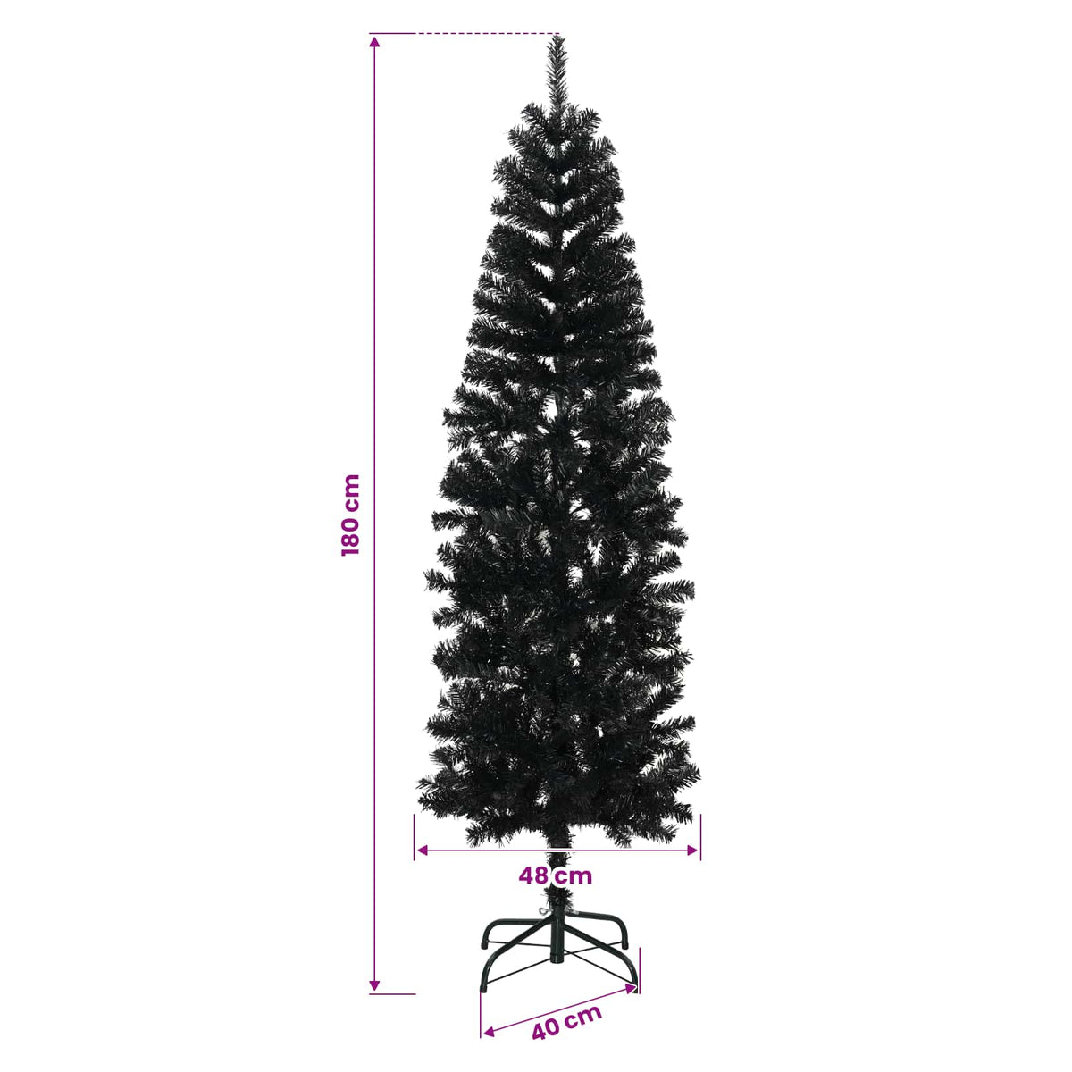 vidaXL Artificial Slim Christmas Tree with Bauble 180 cm 300 LEDs