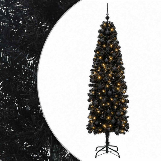 vidaXL Artificial Slim Christmas Tree with Bauble 210 cm 300 LEDs