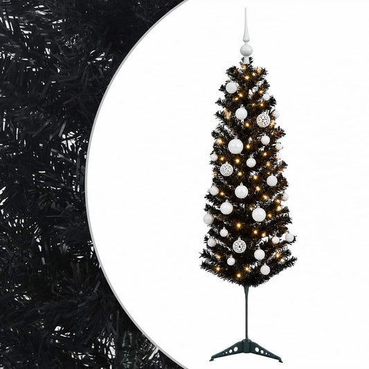 vidaXL Artificial Slim Christmas Tree with Bauble 150 cm 150 LEDs