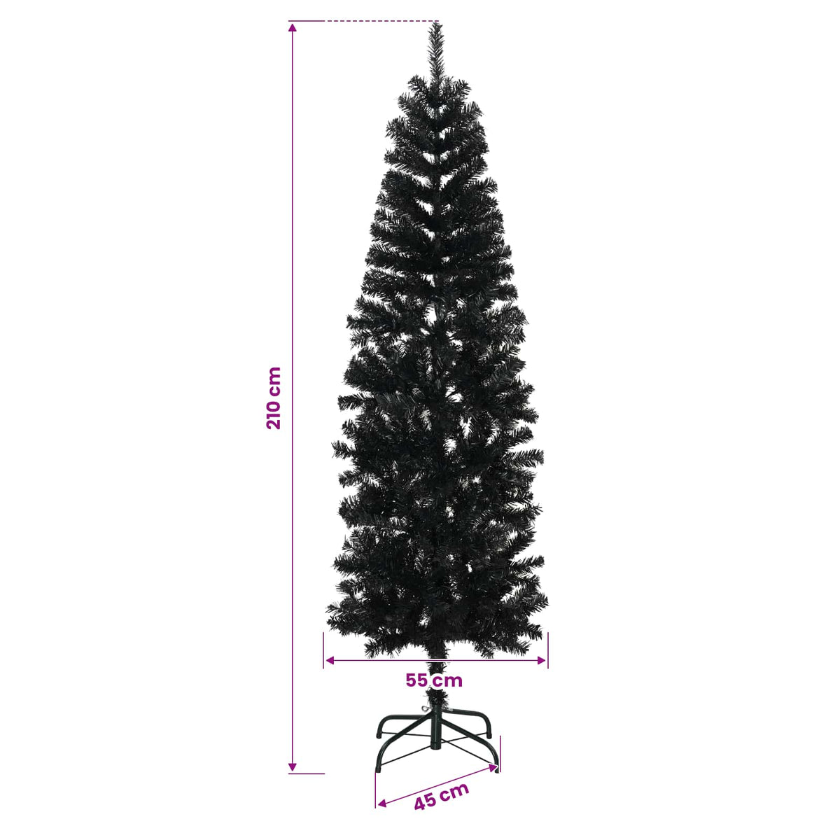 vidaXL Artificial Slim Christmas Tree with Bauble 210 cm 300 LEDs