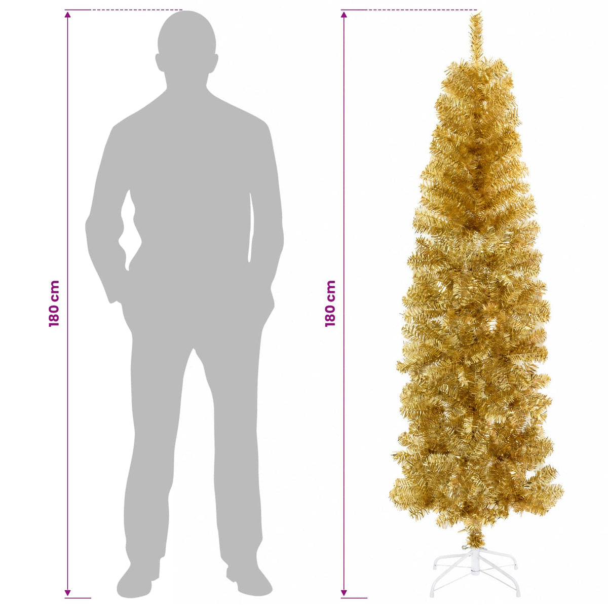 vidaXL Artificial Slim Christmas Tree 180 cm 300 LEDs Warm White