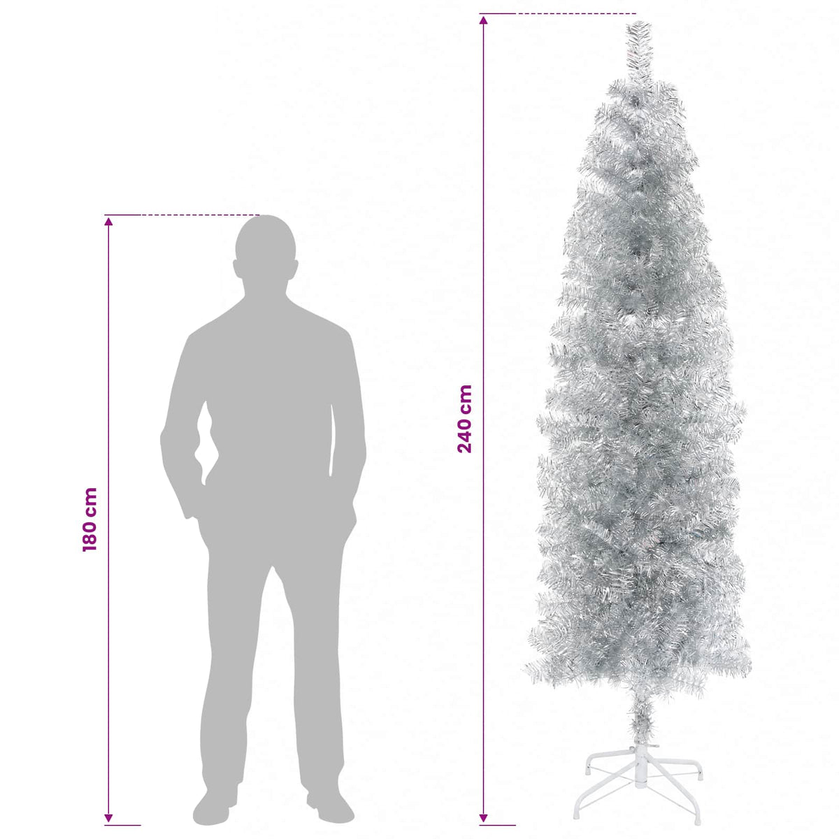 vidaXL Artificial Slim Christmas Tree 240 cm 300 LEDs Warm White