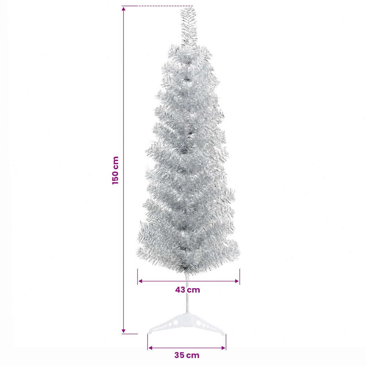 vidaXL Artificial Slim Christmas Tree with Bauble 150 cm 150 LEDs
