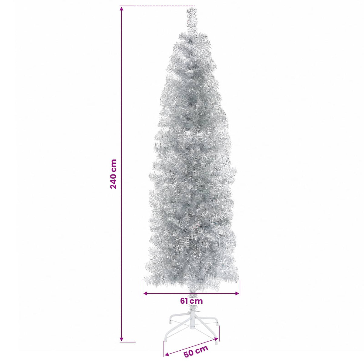 vidaXL Artificial Slim Christmas Tree with Bauble 240 cm 300 LEDs