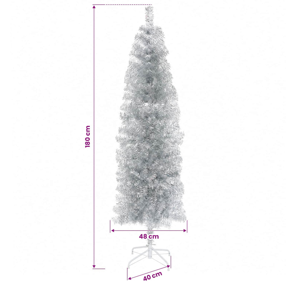 vidaXL Artificial Slim Christmas Tree with Bauble 180 cm 300 LEDs
