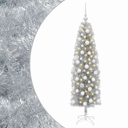 vidaXL Artificial Slim Christmas Tree with Bauble 180 cm 300 LEDs