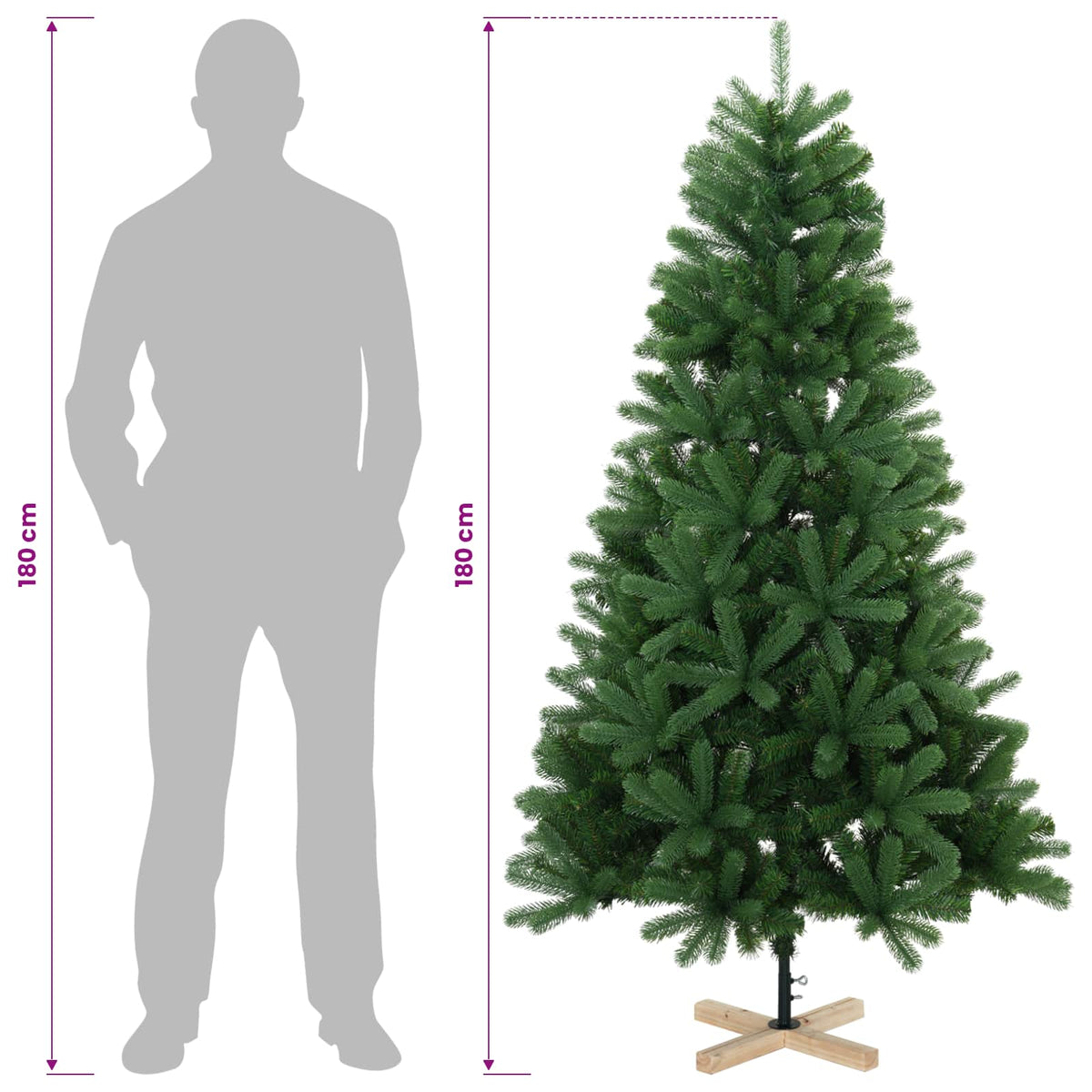 vidaXL Artificial Christmas Tree 180 cm 300 LEDs Warm White PVC Green