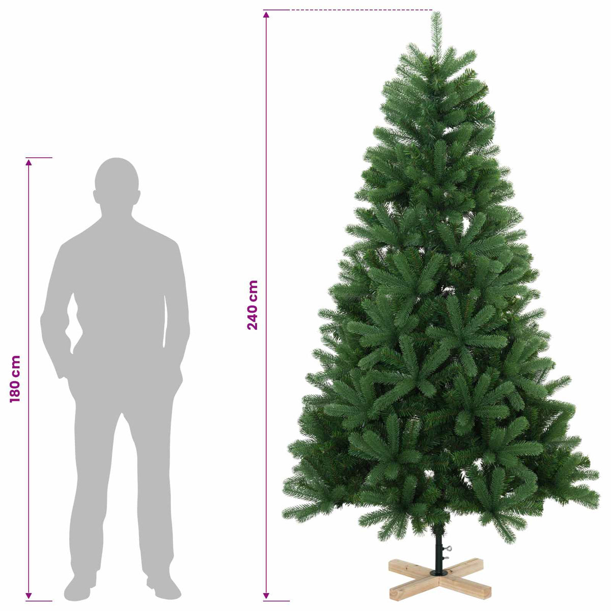 vidaXL Artificial Christmas Tree 240 cm 300 LEDs Warm White PVC Green
