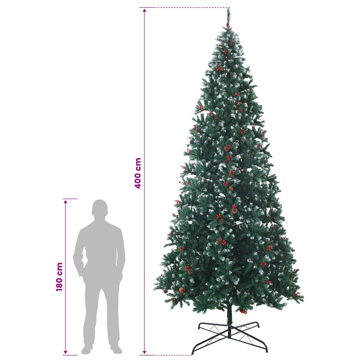 vidaXL Artificial Hinged Christmas Tree 400 cm 600 LEDs Warm White