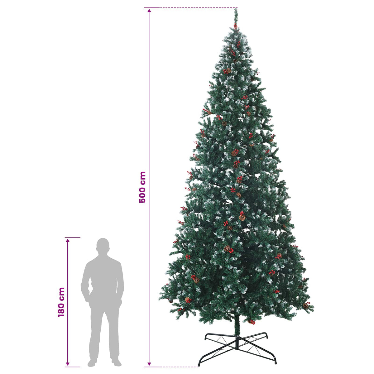 vidaXL Artificial Hinged Christmas Tree 500 cm 900 LEDs Warm White