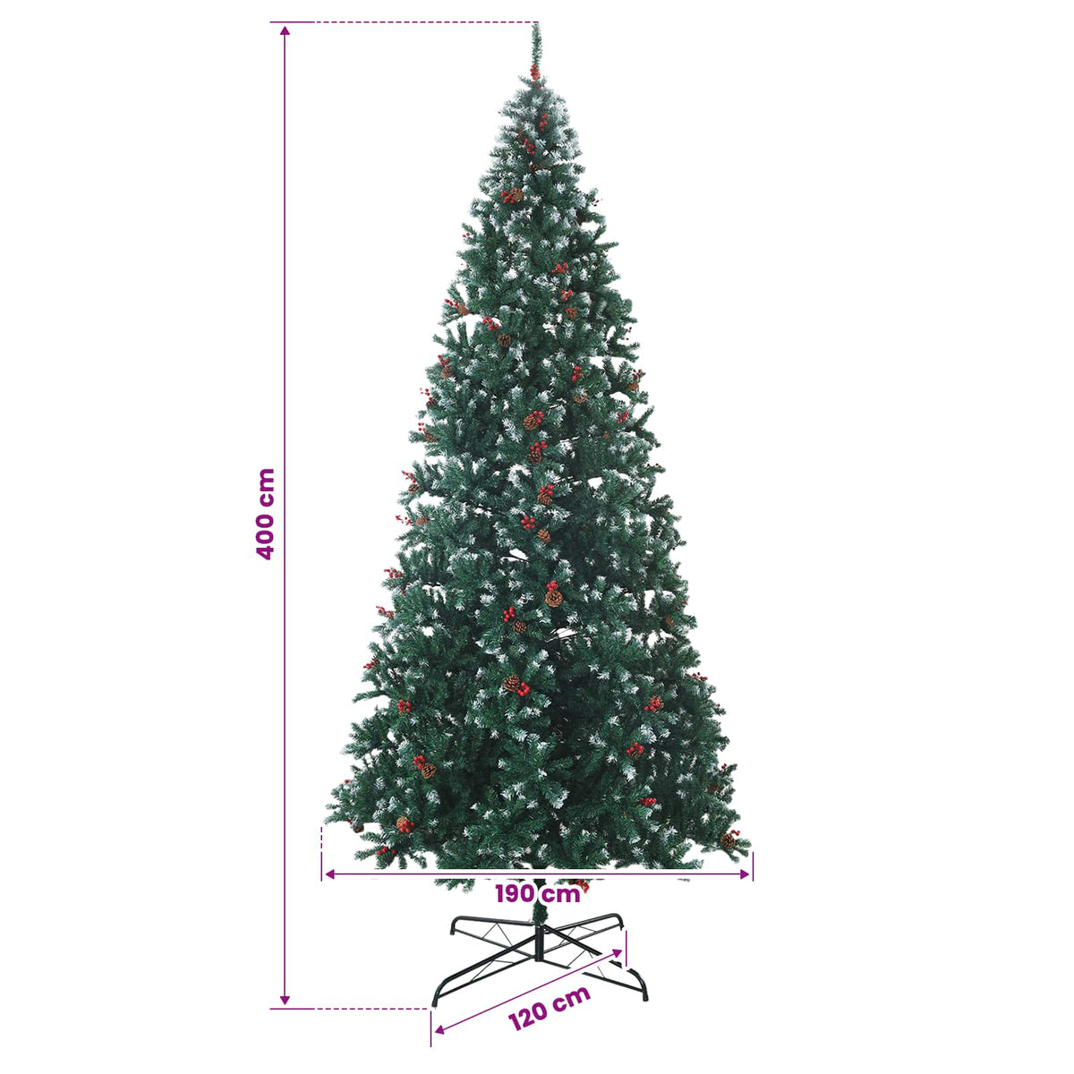 vidaXL Artificial Hinged Christmas Tree with Bauble 400 cm 600 LEDs