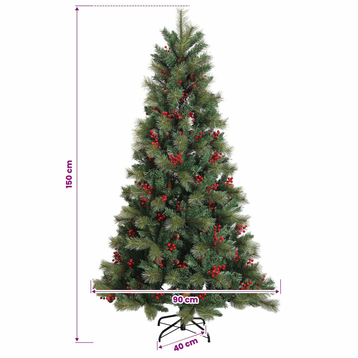 vidaXL Artificial Hinged Christmas Tree 150 cm 150 LEDs Warm White