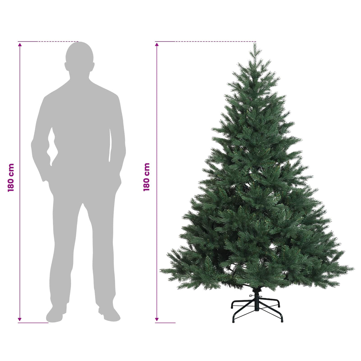 vidaXL Artificial Hinged Christmas Tree 180 cm 300 LEDs Warm White
