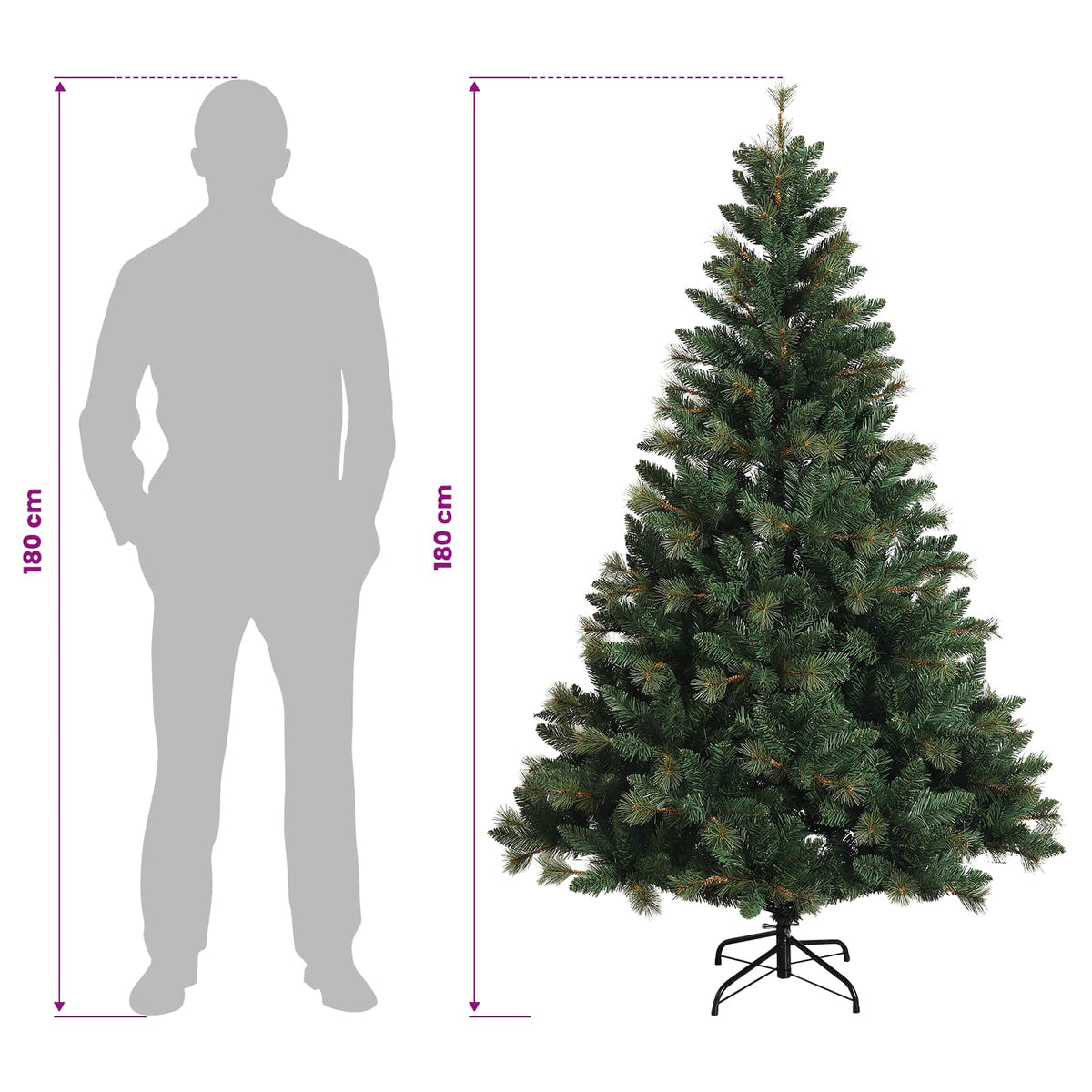 vidaXL Artificial Hinged Christmas Tree 180 cm 300 LEDs Warm White