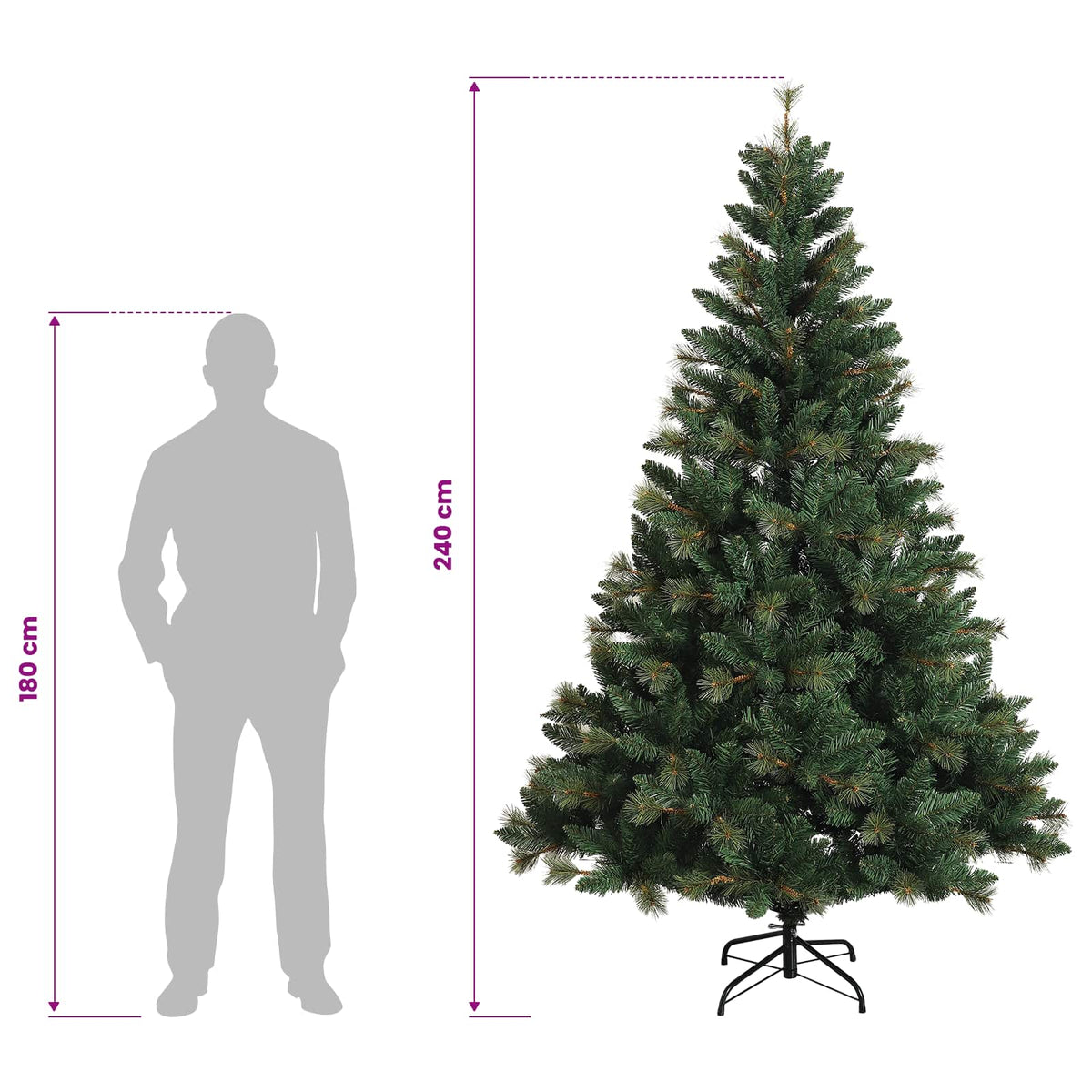 vidaXL Artificial Hinged Christmas Tree 240 cm 300 LEDs Warm White
