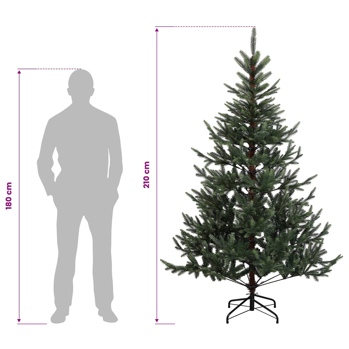 vidaXL Artificial Hinged Christmas Tree 210 cm 300 LEDs Warm White