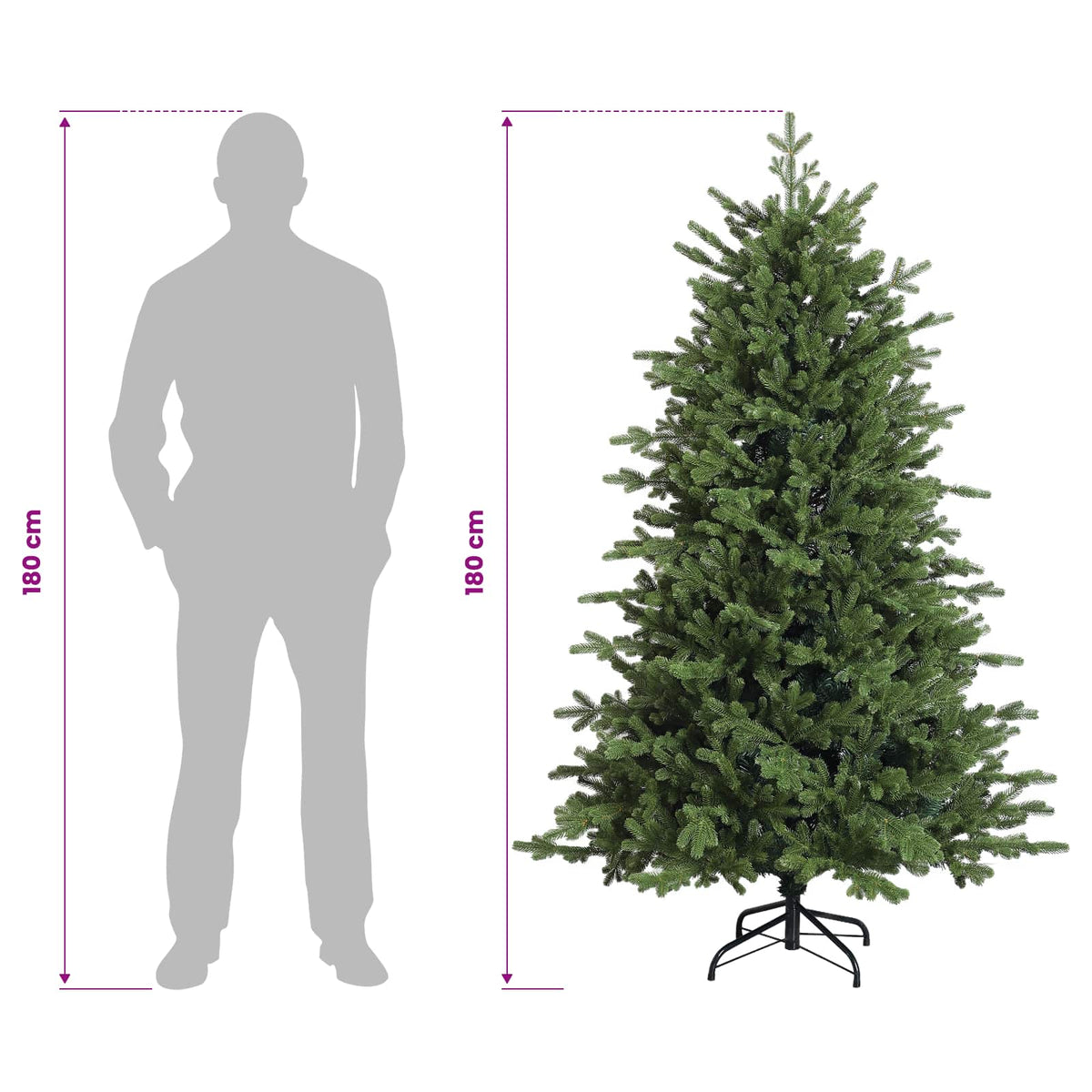 vidaXL Artificial Hinged Christmas Tree 180 cm 300 LEDs Warm White