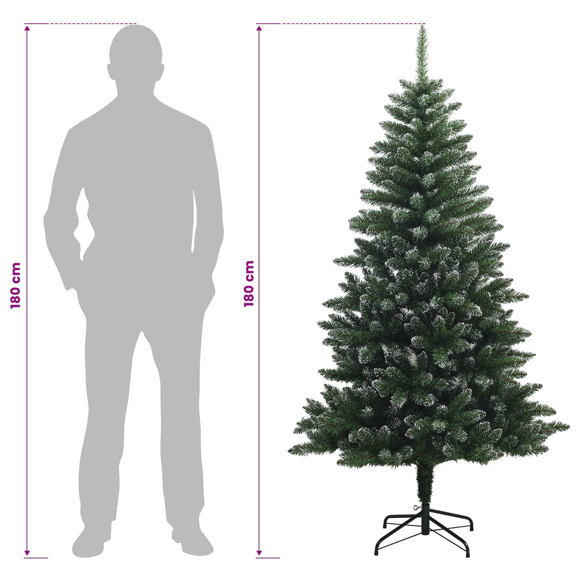 vidaXL Artificial Hinged Christmas Tree 180 cm 300 LEDs Warm White