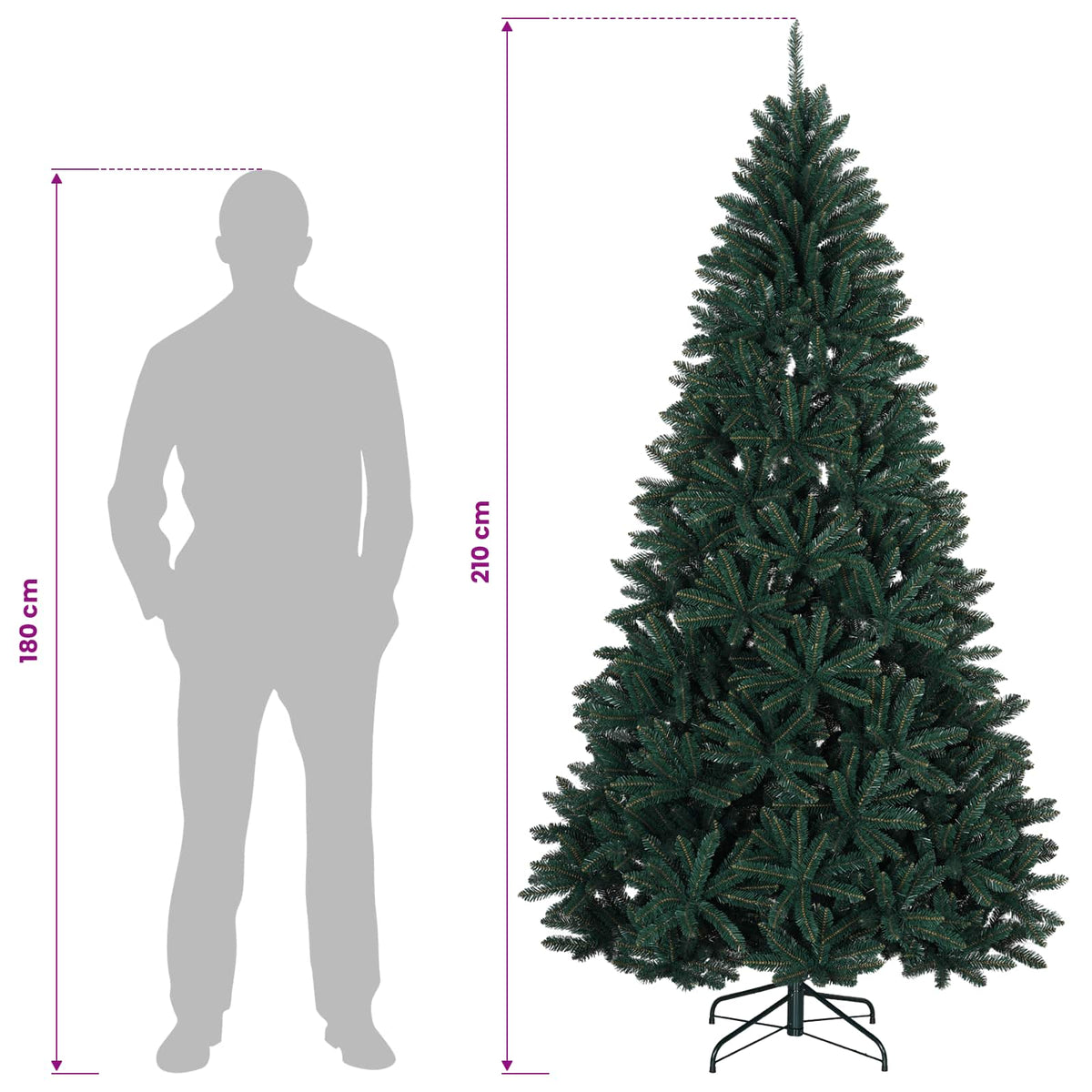 vidaXL Artificial Hinged Christmas Tree 210 cm 300 LEDs Warm White