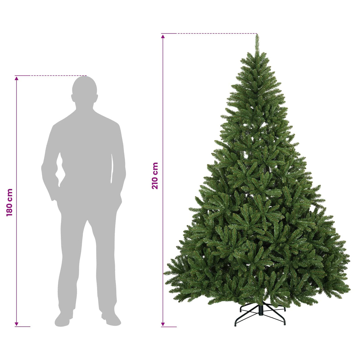 vidaXL Artificial Hinged Christmas Tree 210 cm 300 LEDs Warm White