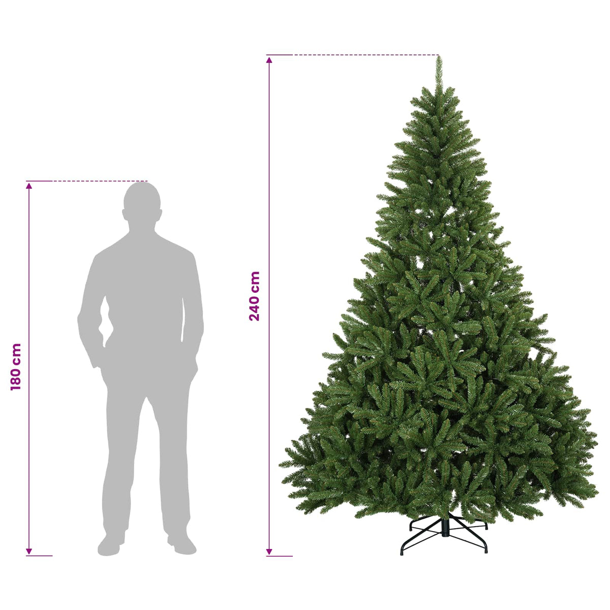vidaXL Artificial Hinged Christmas Tree 240 cm 300 LEDs Warm White
