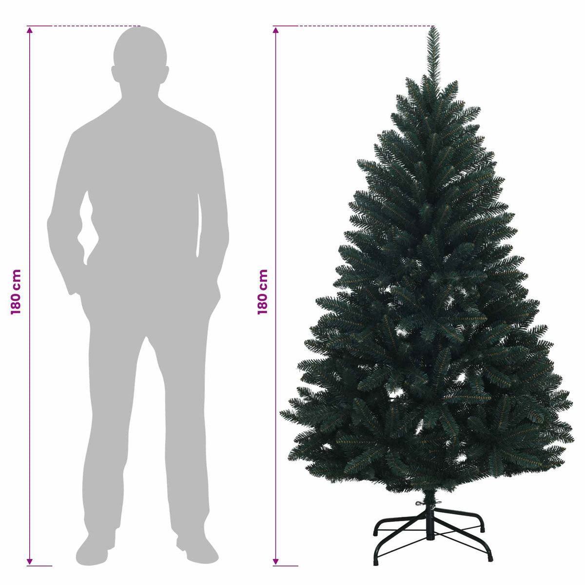 vidaXL Artificial Hinged Christmas Tree 180 cm 300 LEDs Warm White