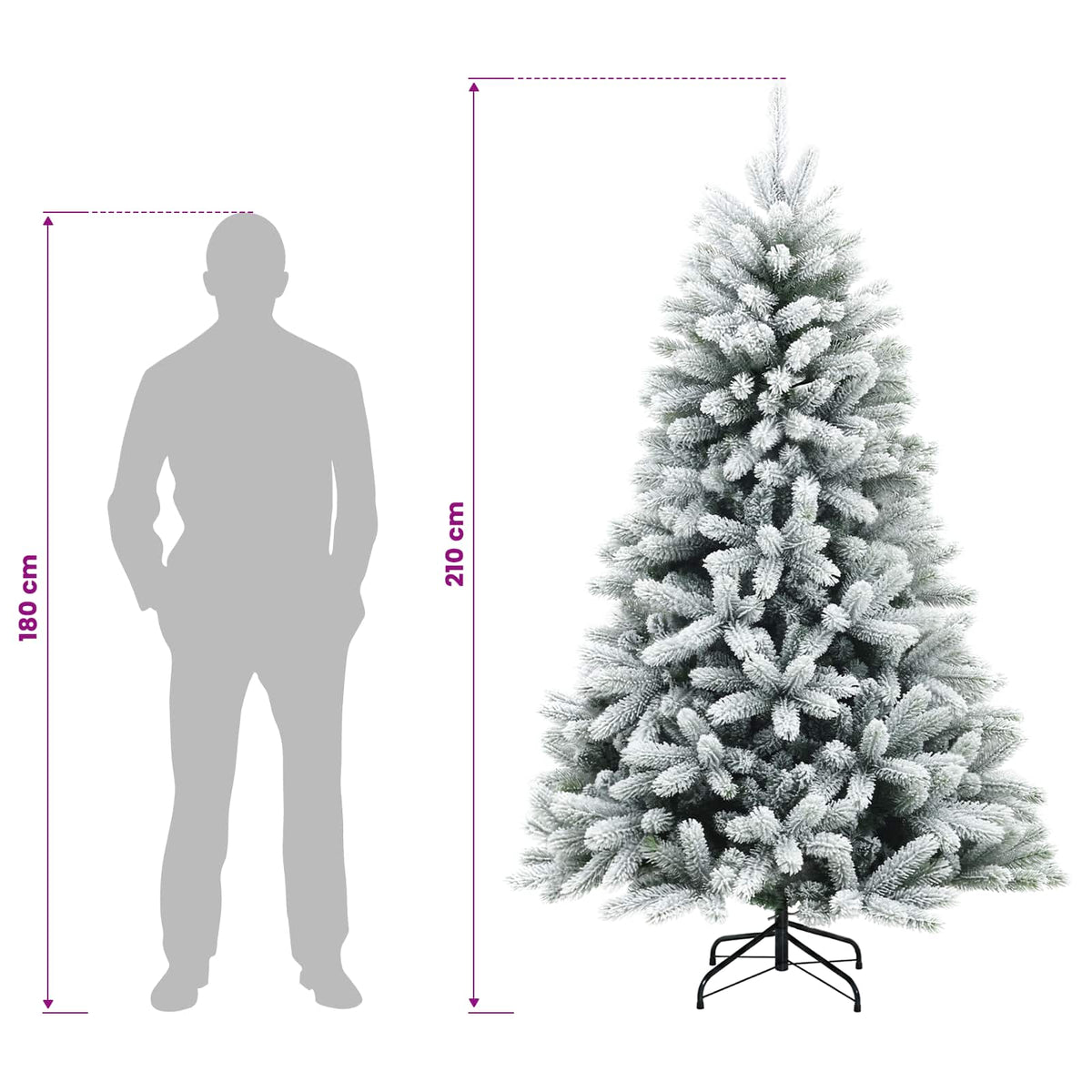 vidaXL Artificial Hinged Christmas Tree 210 cm PVC and Metal