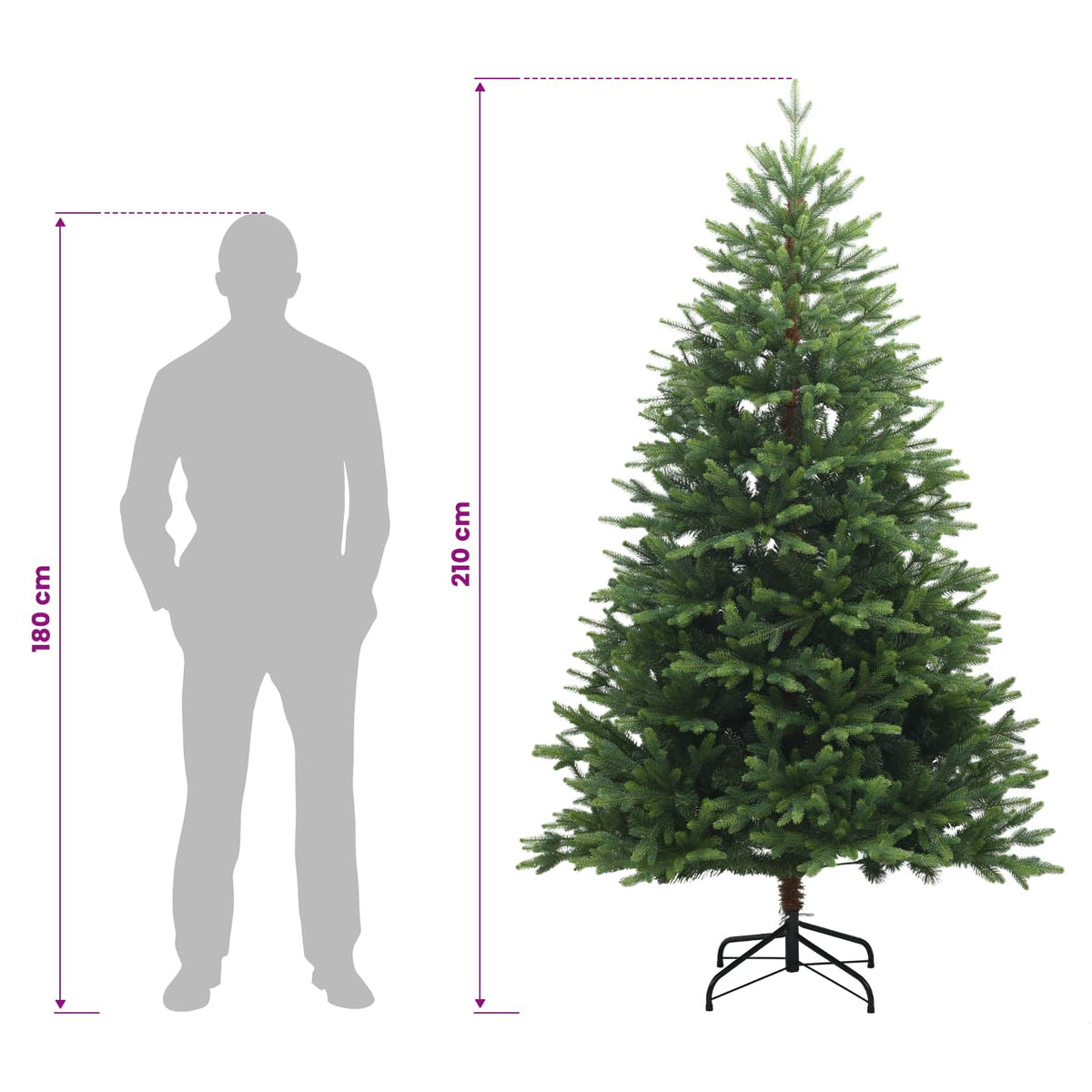 vidaXL Artificial Hinged Christmas Tree 210 cm PVC and Metal Green